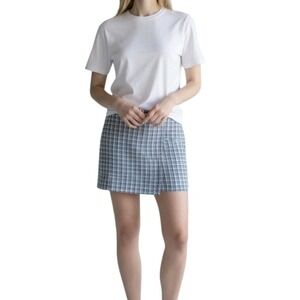 Hollister Ultra High Rise Blue Plaid Skirt Women's Size Medium Back Zip EUC